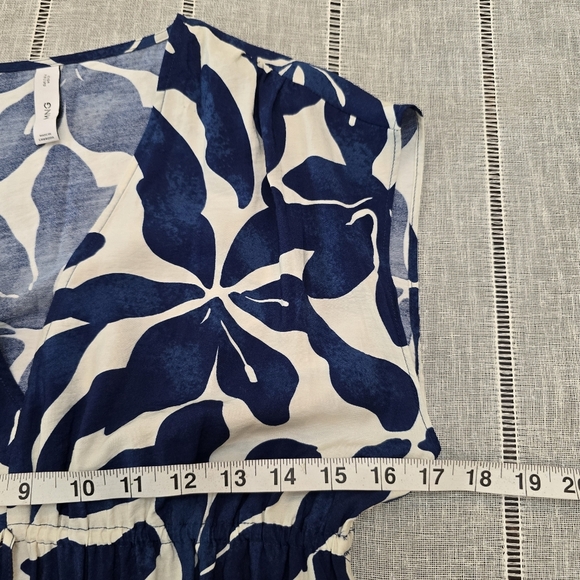 MNG  Long Printed Dress A-line Design Print V-Neck Short Sleeve Ruched Waist - Picture 10 of 12